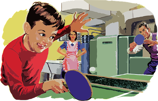 Vintage Family Playing Table Tennis PNG Image