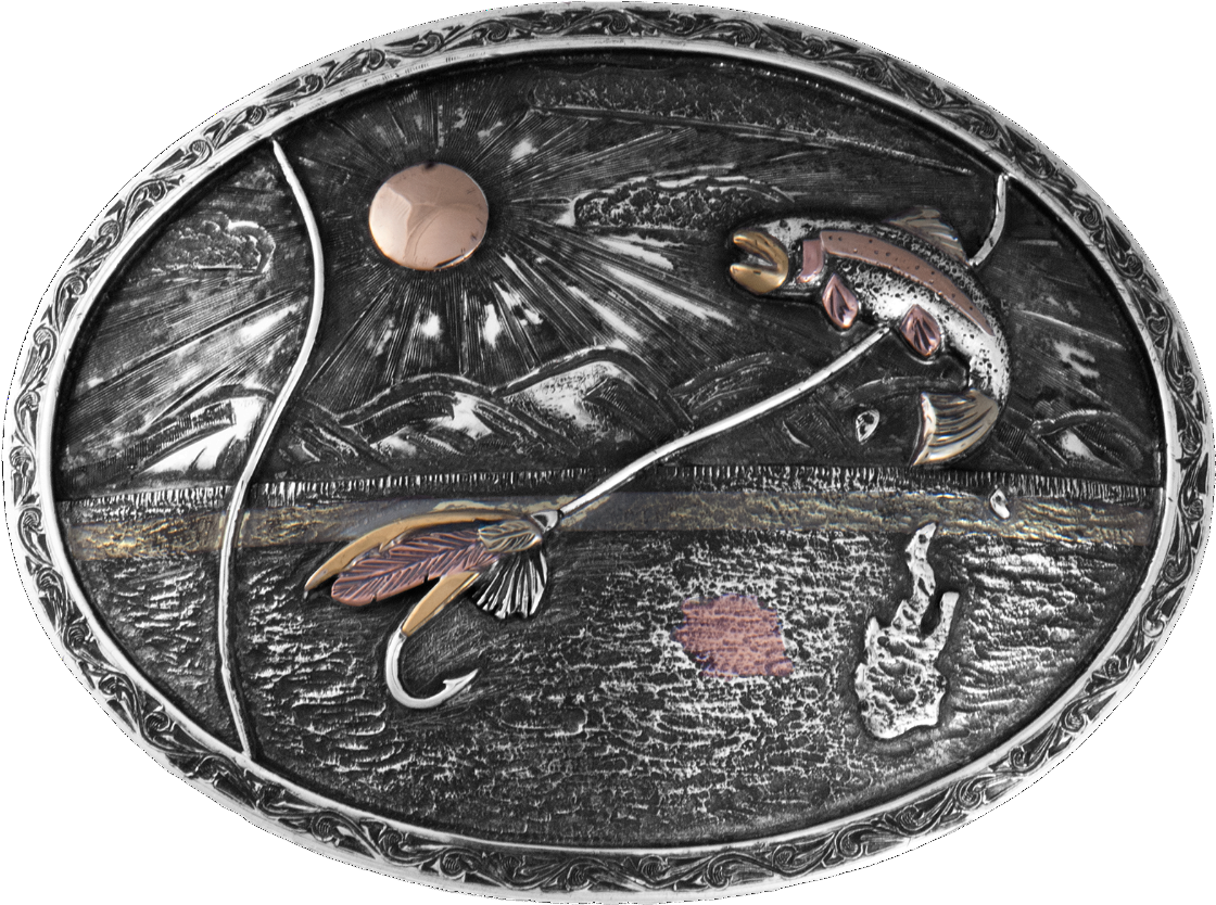 Vintage Fishing Oval Belt Buckle PNG Image