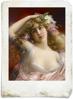 Vintage Floral Adorned Beauty PNG Image