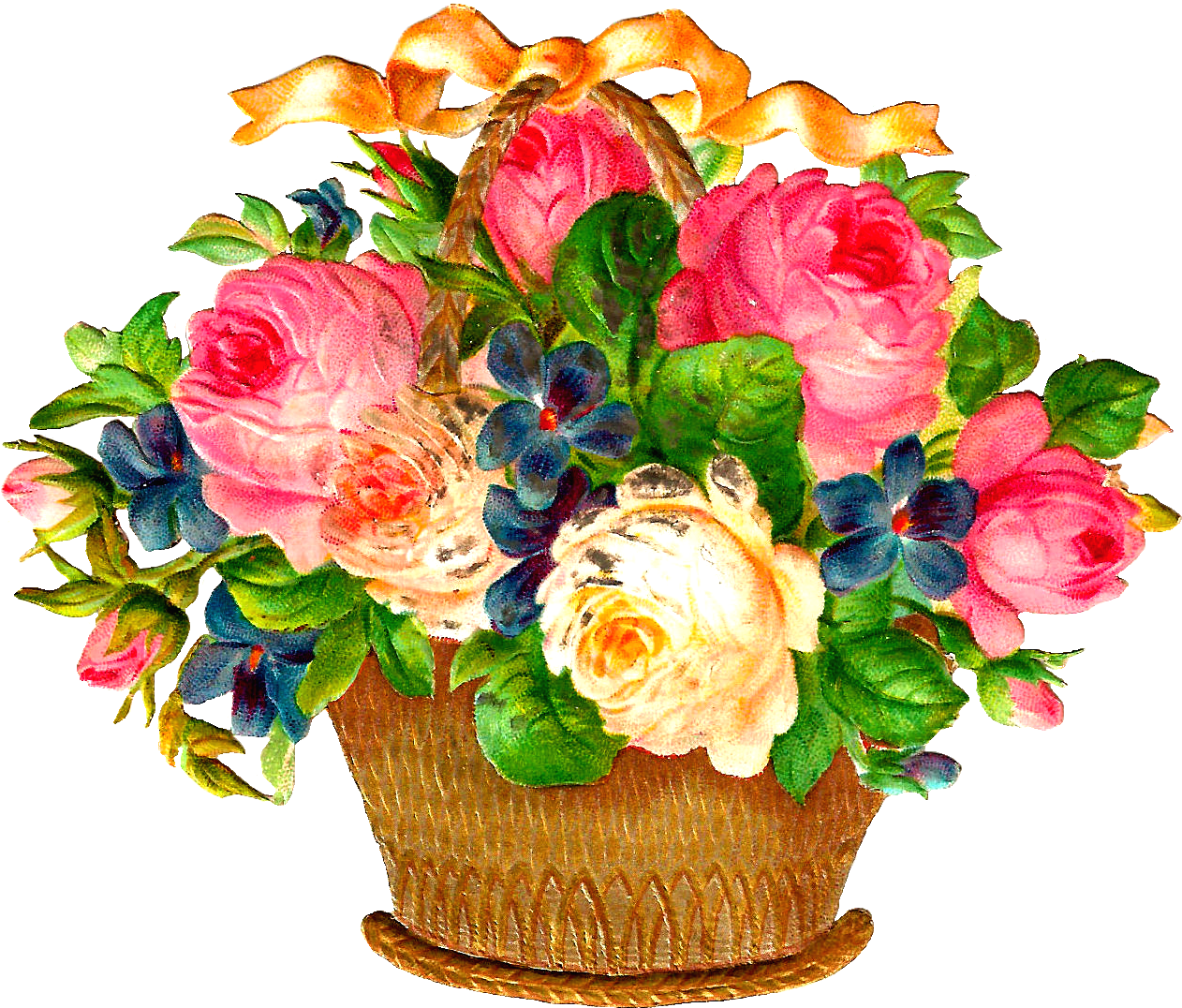 Vintage Floral Basket Arrangement PNG Image