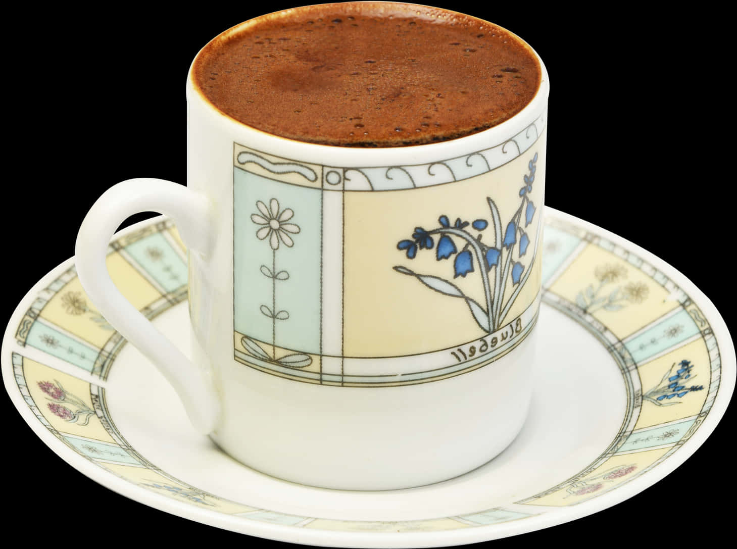 Vintage Floral Coffee Cup PNG Image