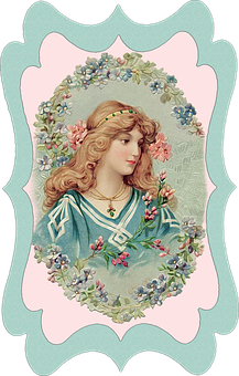 Vintage Floral Framed Woman PNG Image