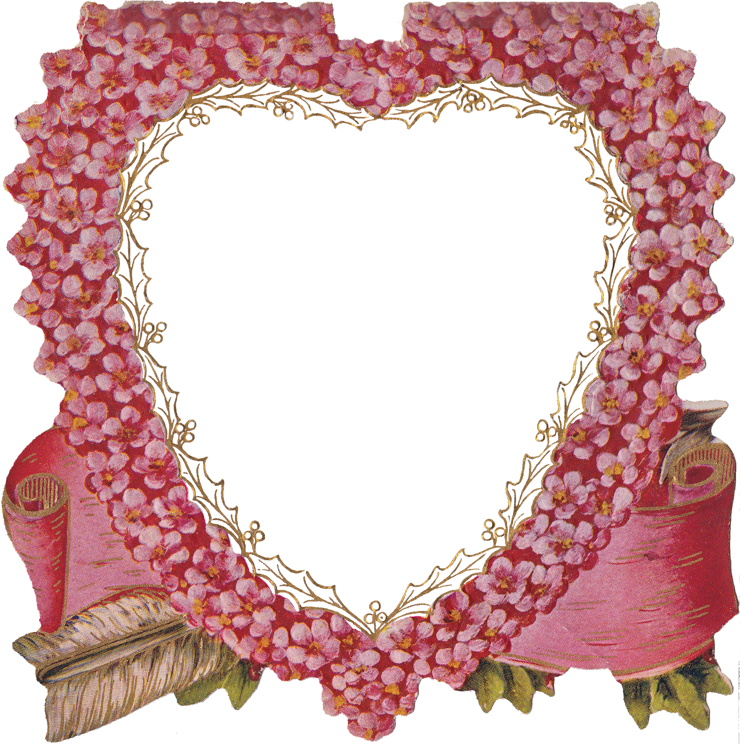 Vintage Floral Heart Frame PNG Image