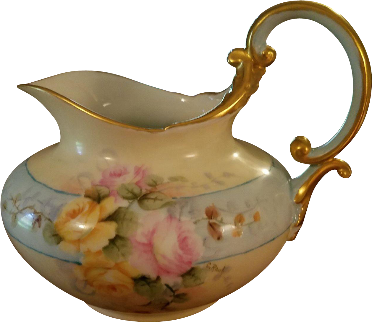 Vintage Floral Porcelain Pitcher PNG Image