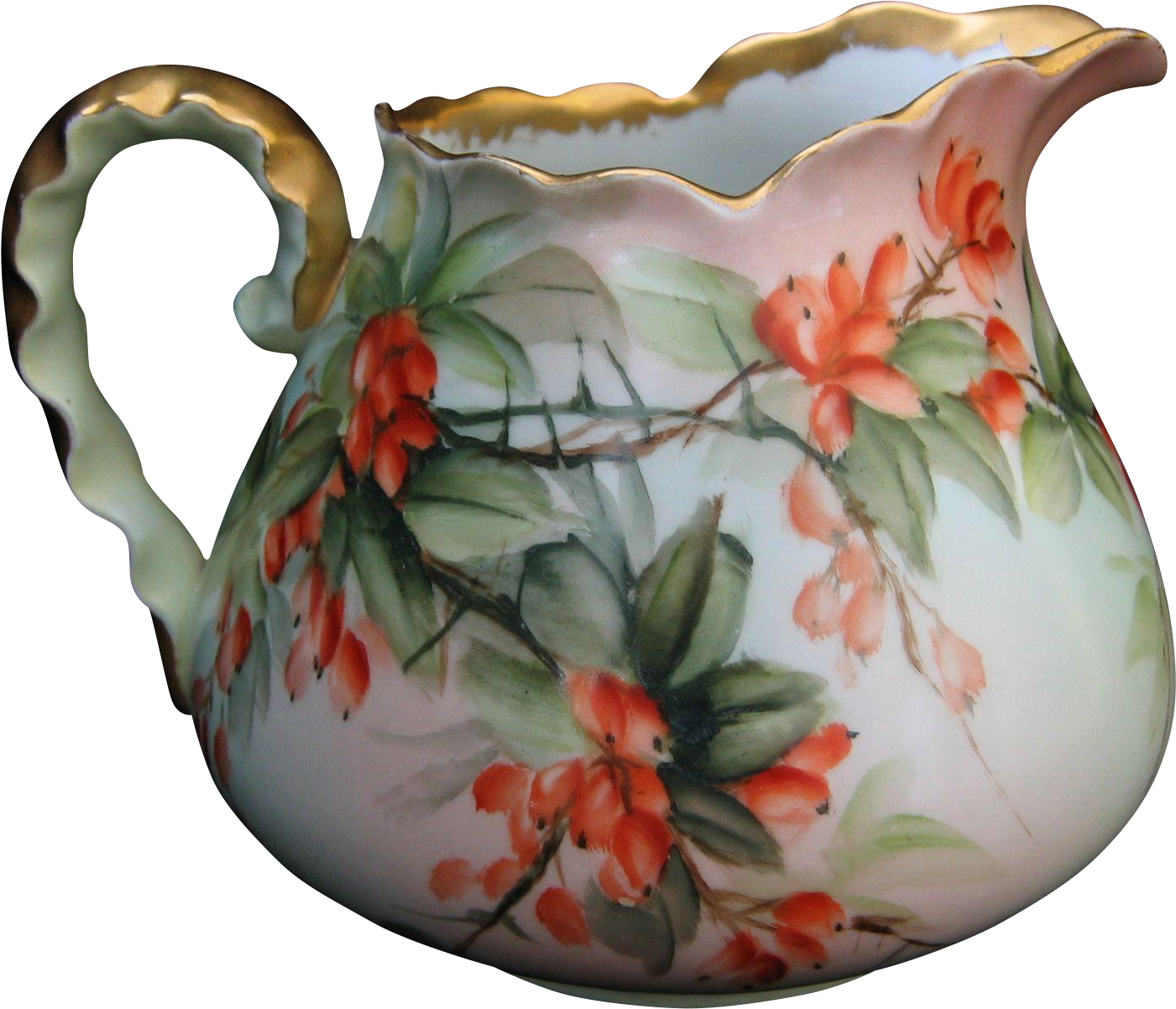 Vintage Floral Porcelain Pitcher PNG Image