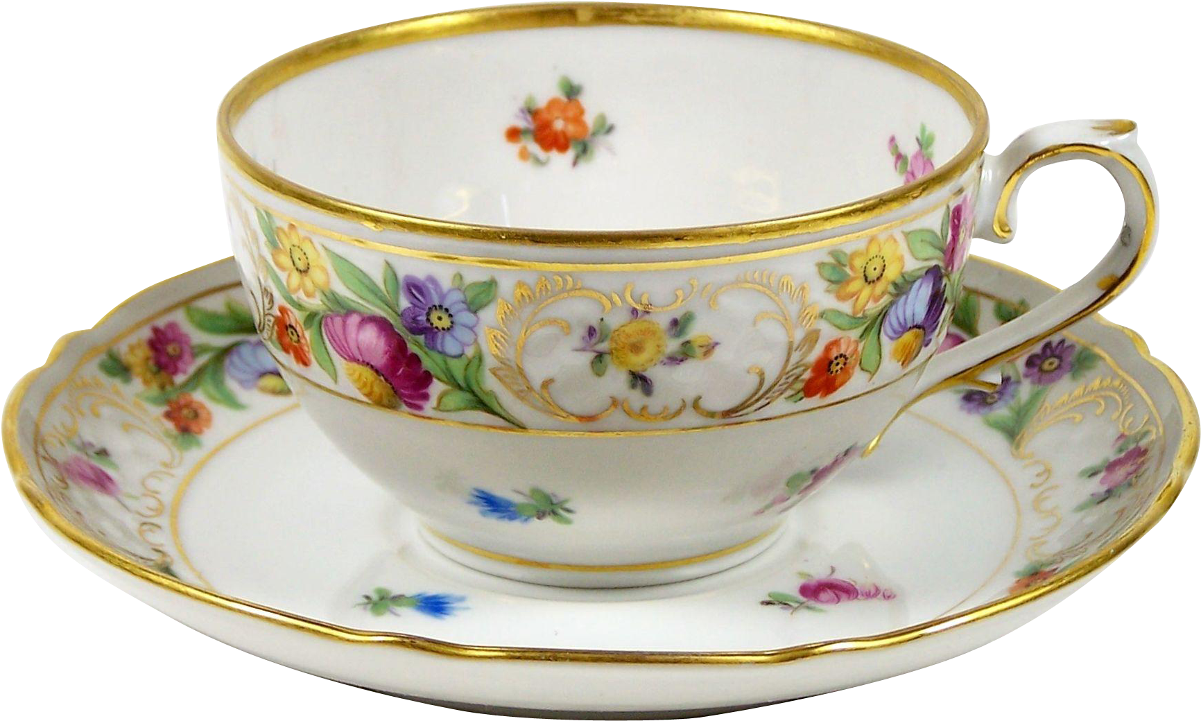 Vintage Floral Tea Cupand Saucer PNG Image