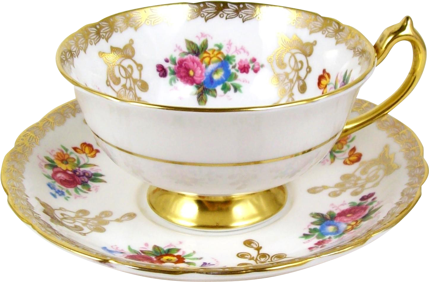 Vintage Floral Tea Cupand Saucer PNG Image