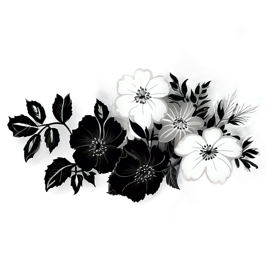 Vintage Flower Black And White Png Oof PNG Image