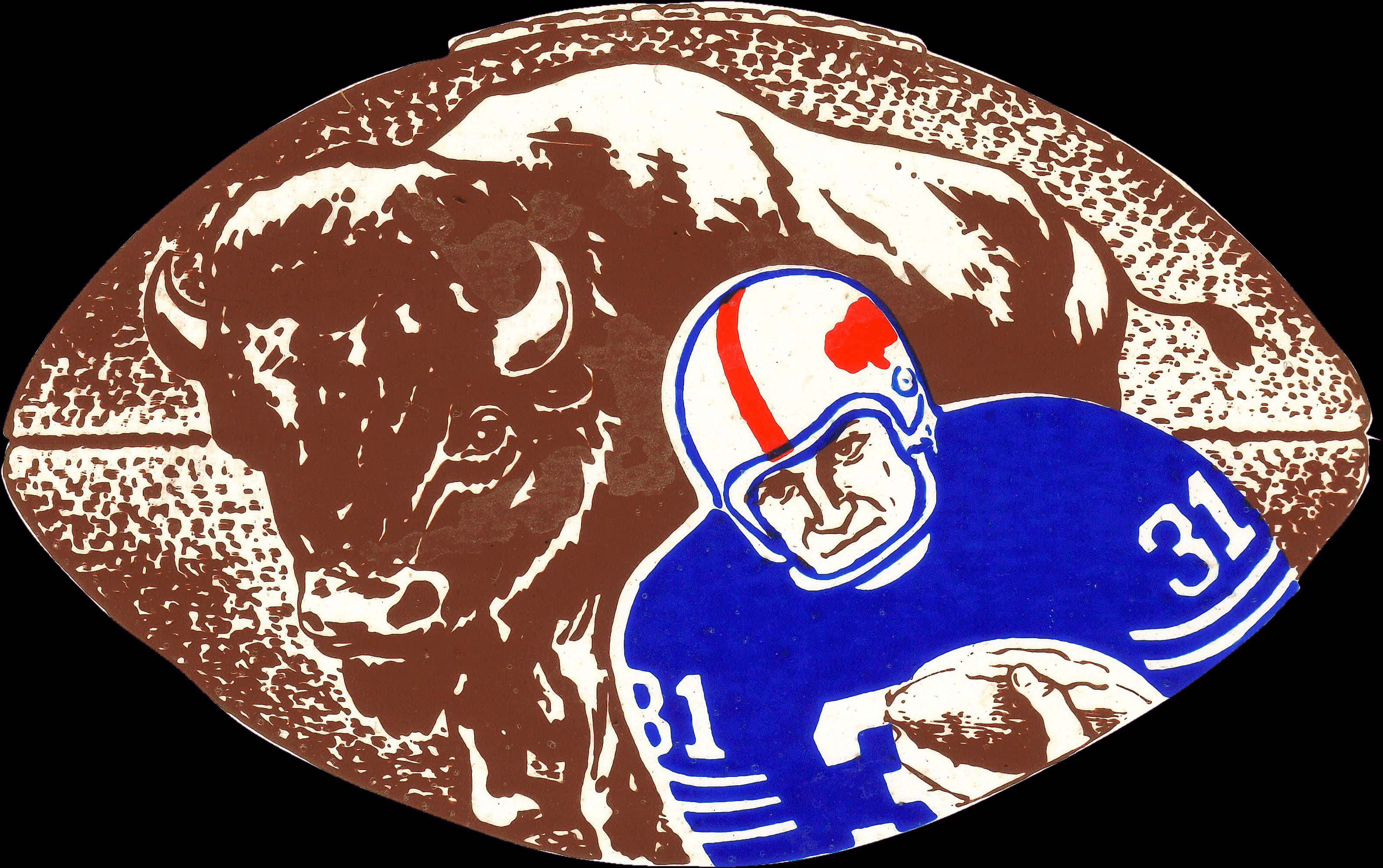 Vintage Football Playerand Buffalo Illustration PNG Image