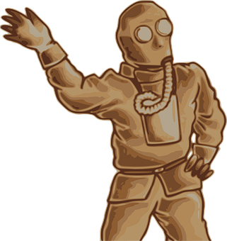 Vintage Gas Mask Suit Illustration PNG Image