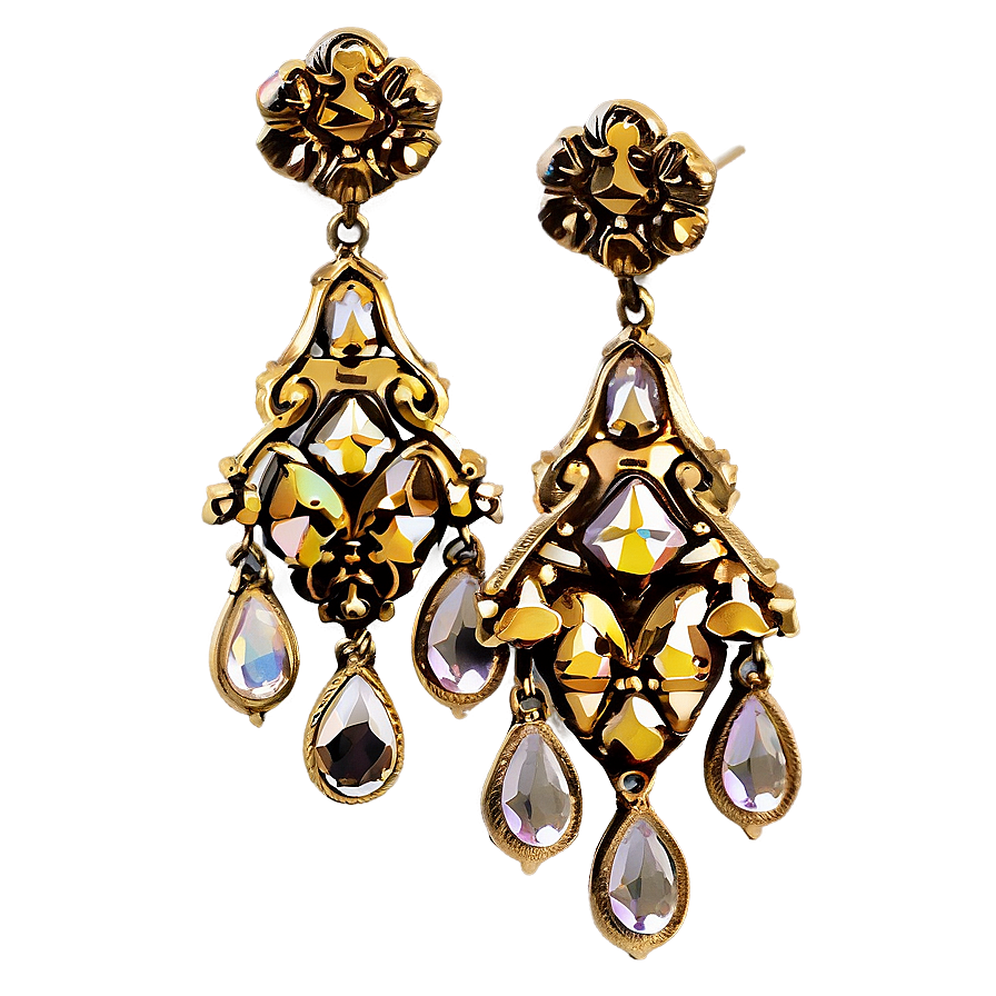 Vintage Gold Chandelier Earrings Png 06262024 PNG Image