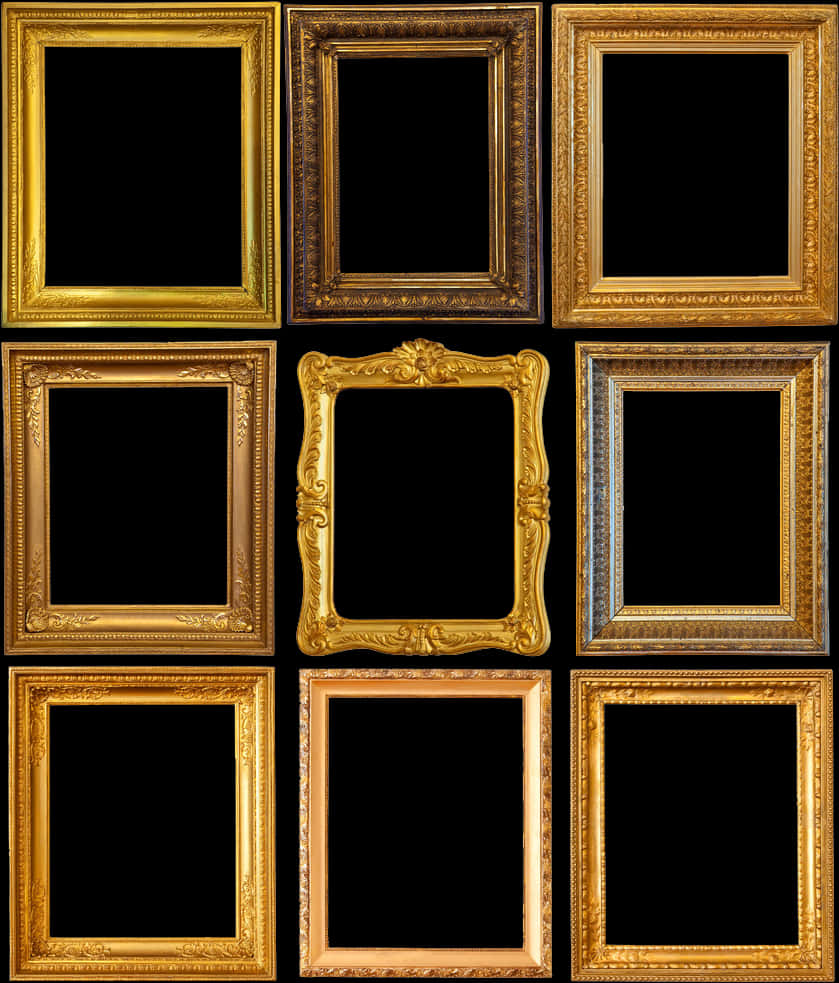 Vintage Golden Frames Collection PNG Image