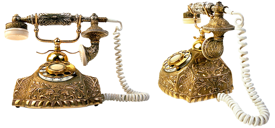 Vintage Golden Telephone Pair PNG Image