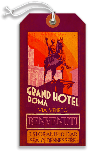 Vintage Grand Hotel Roma Luggage Tag PNG Image