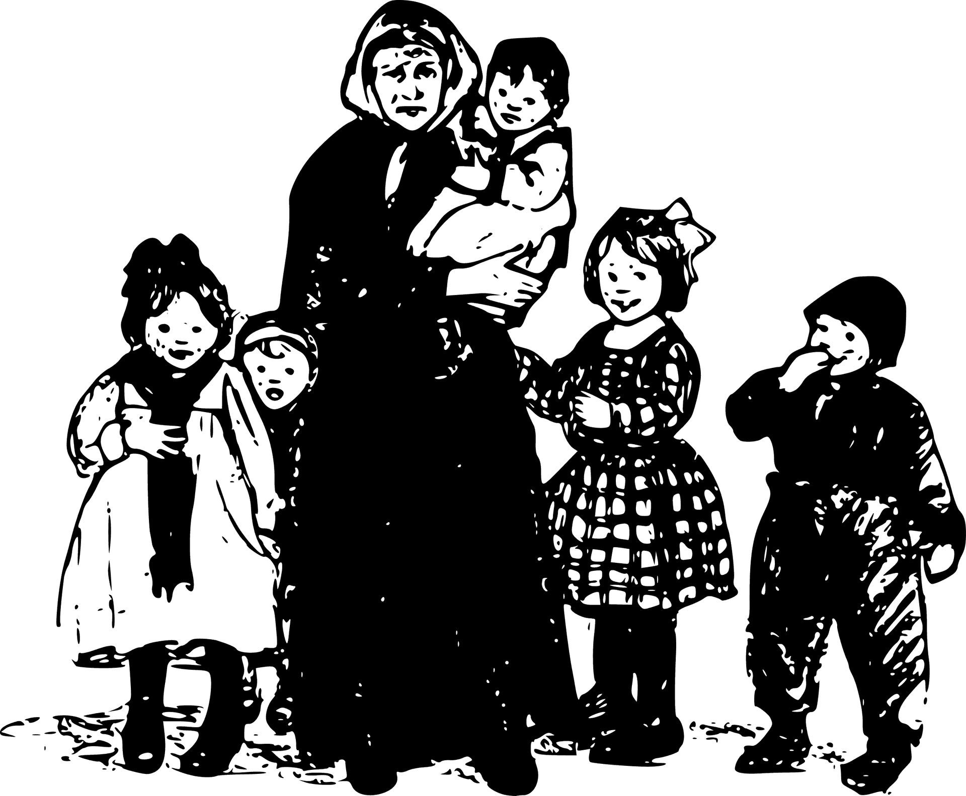 Vintage Granny With Grandchildren Illustration PNG Image