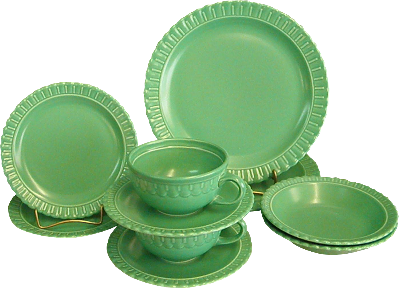 Vintage Green Dinnerware Set PNG Image