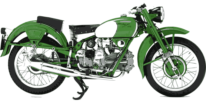 Vintage Green Motorcycle Illustration PNG Image