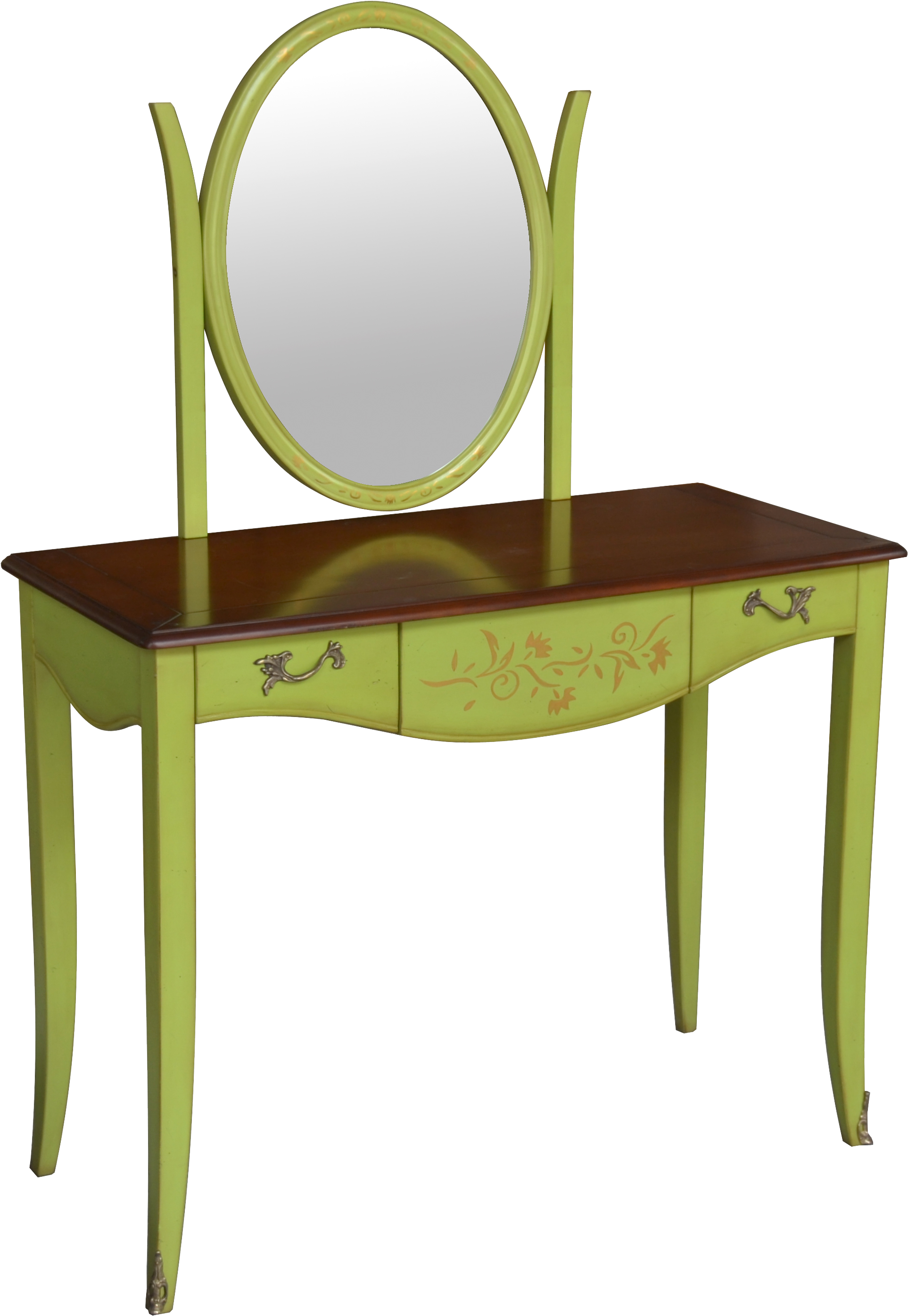 Vintage Green Vanity Table With Mirror PNG Image