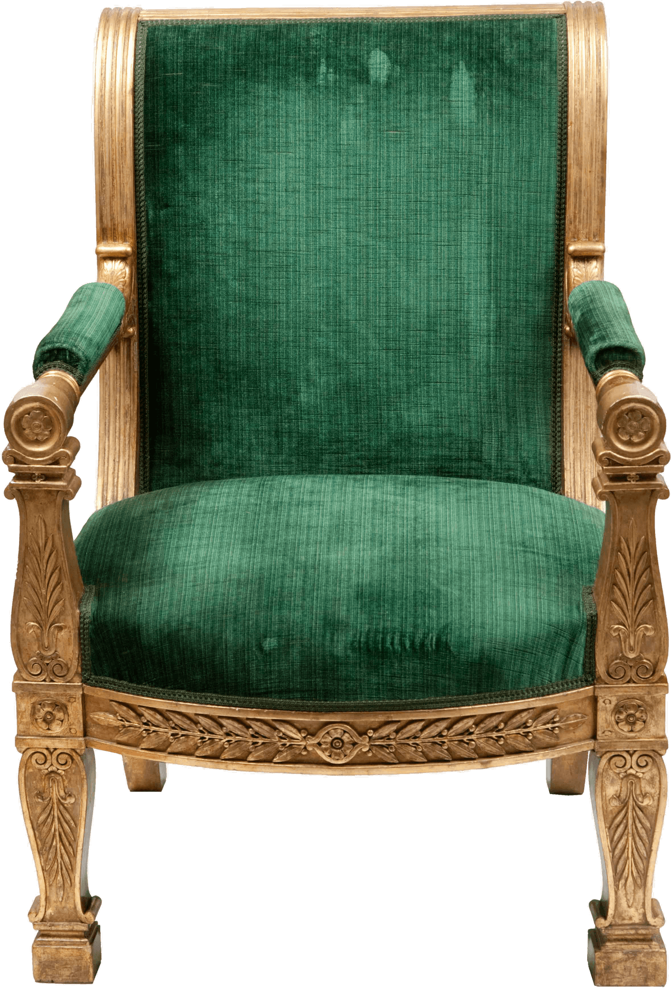 Vintage Green Velvet Armchair.png PNG Image