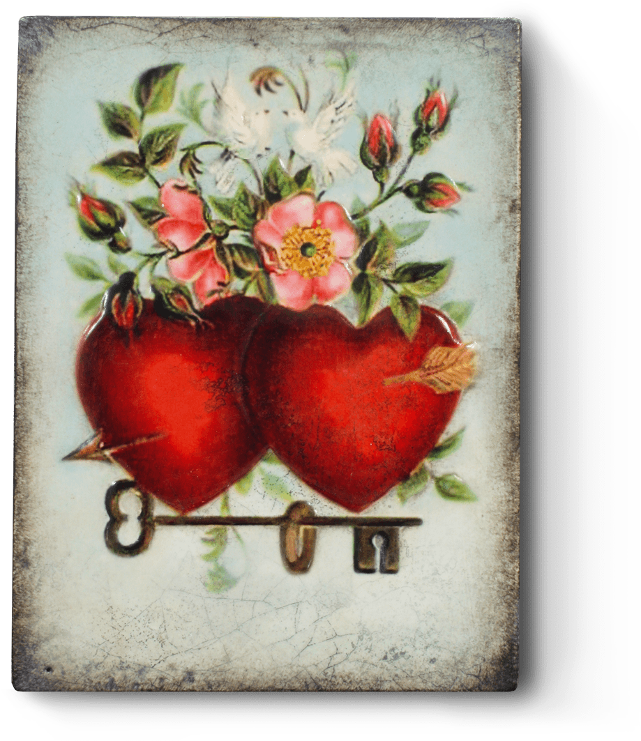 Vintage Heartsand Flowers Artwork PNG Image