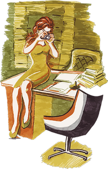 Vintage Illustration Photographerat Desk PNG Image