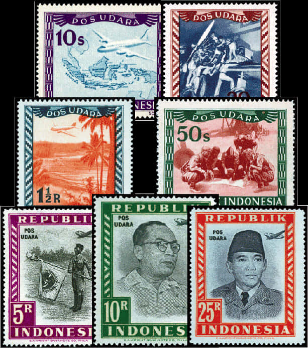 Vintage Indonesian Airmail Stamps PNG Image