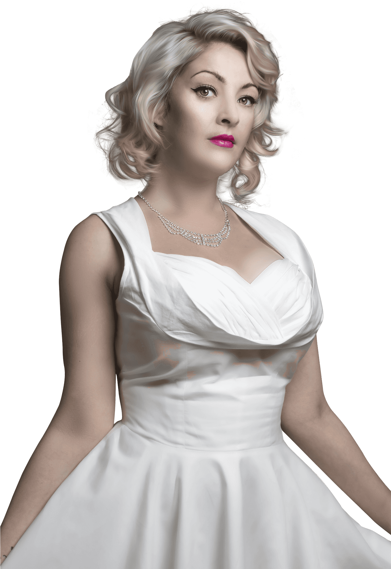 Vintage Inspired Modelin White Dress PNG Image