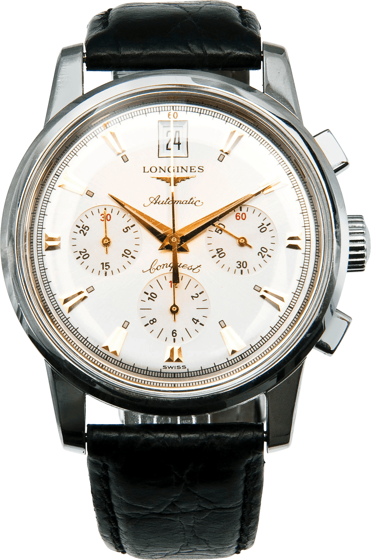 Vintage Longines Chronograph Wristwatch PNG Image