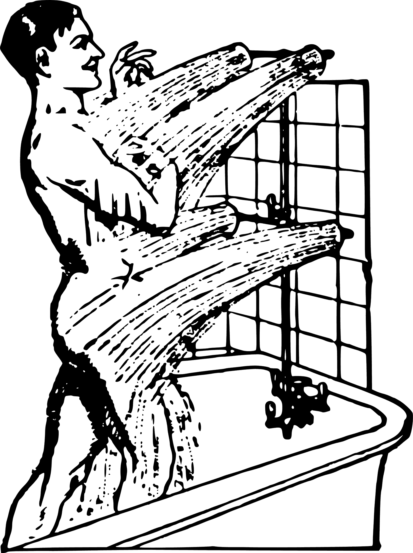 Vintage Man Showering Line Art PNG Image