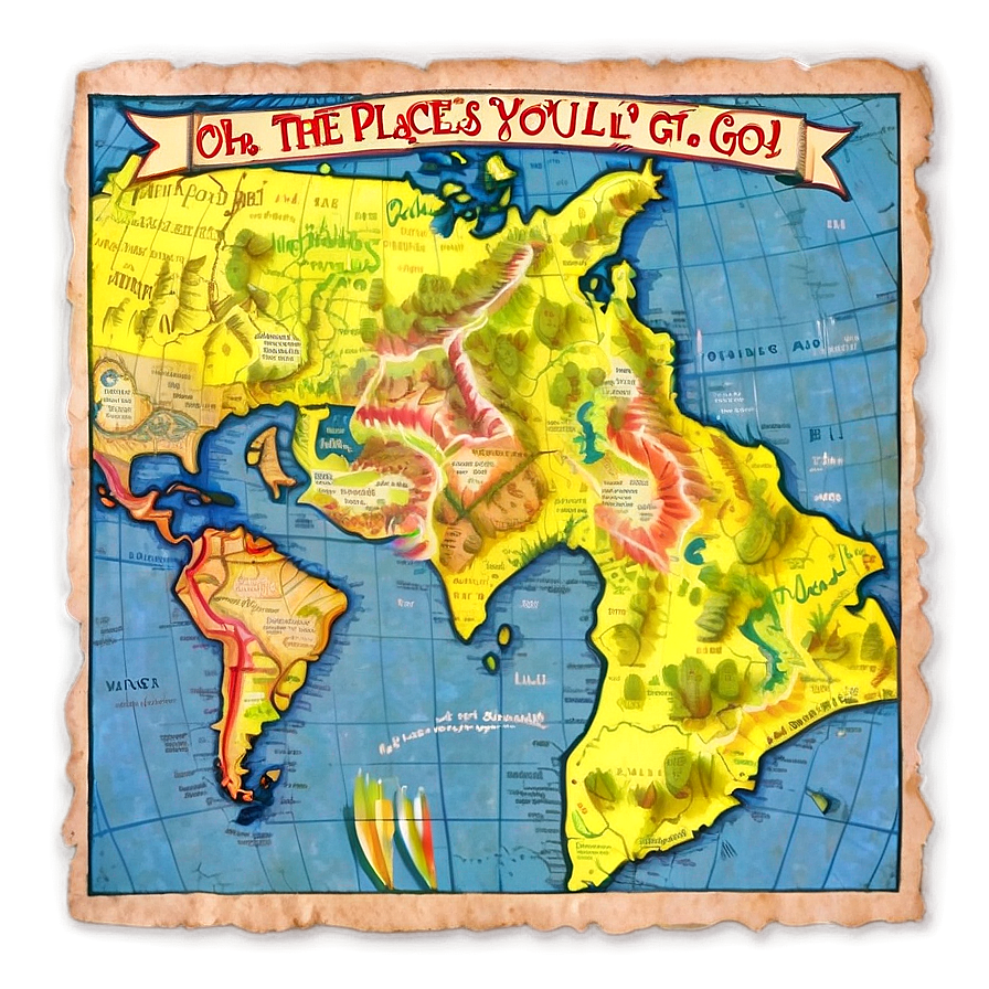 Vintage Map Oh The Places You'll Go Png 06212024 PNG Image