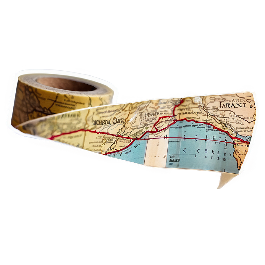 Vintage Map Washi Tape Aesthetic Png 06272024 PNG Image