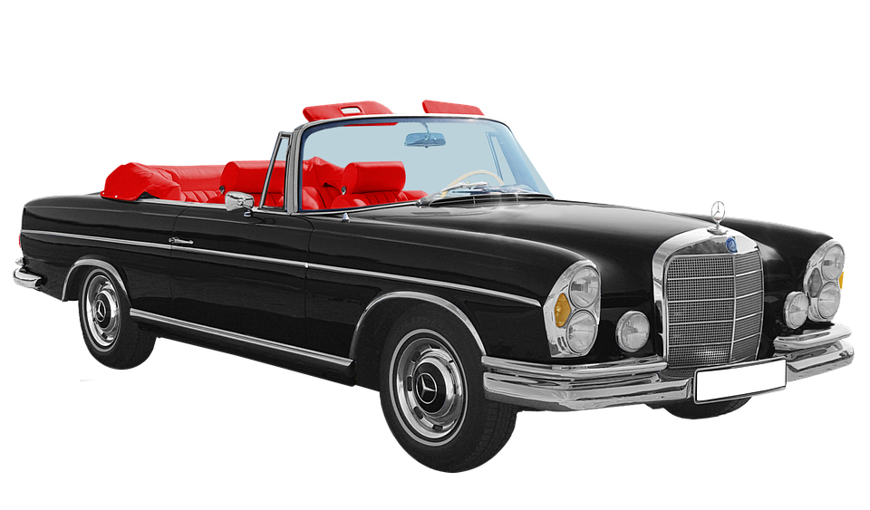 Vintage Mercedes Benz Convertible Red Interior PNG Image