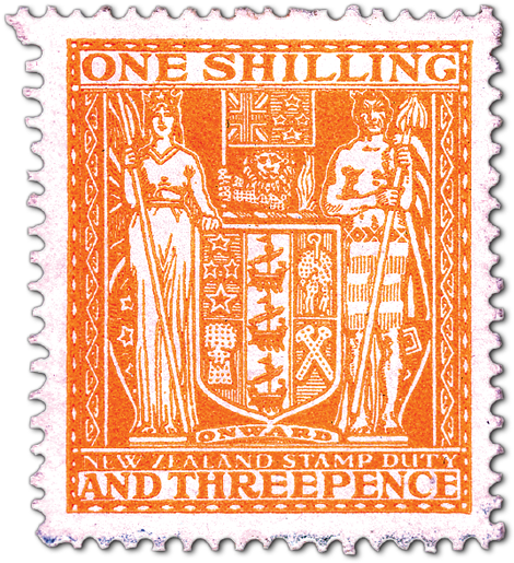 Vintage New Zealand One Shilling Stamp PNG Image