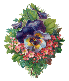 Vintage_ Pansy_ Floral_ Arrangement PNG Image