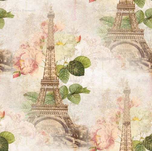 Vintage Paris Eiffel Tower Floral Pattern PNG Image