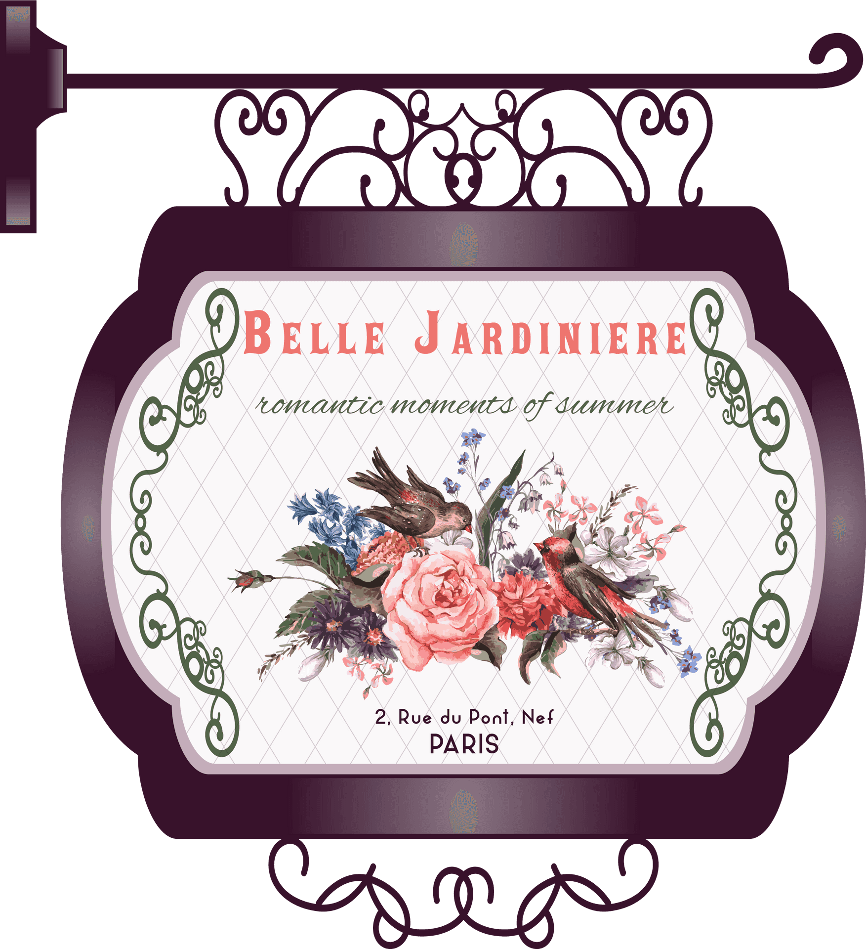 Vintage Parisian Floral Sign Vector PNG Image