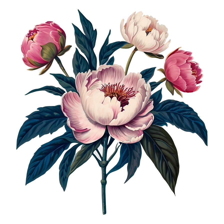 Vintage Peony Graphic Png Cmk PNG Image