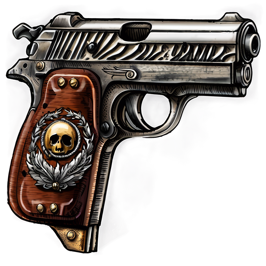 Vintage Pistol Drawing Png Qve95 PNG Image