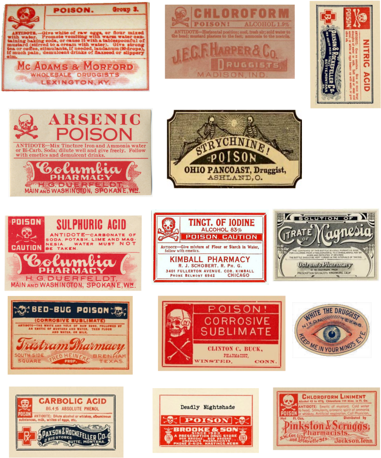 Vintage Poison Pharmacy Labels Collection PNG Image