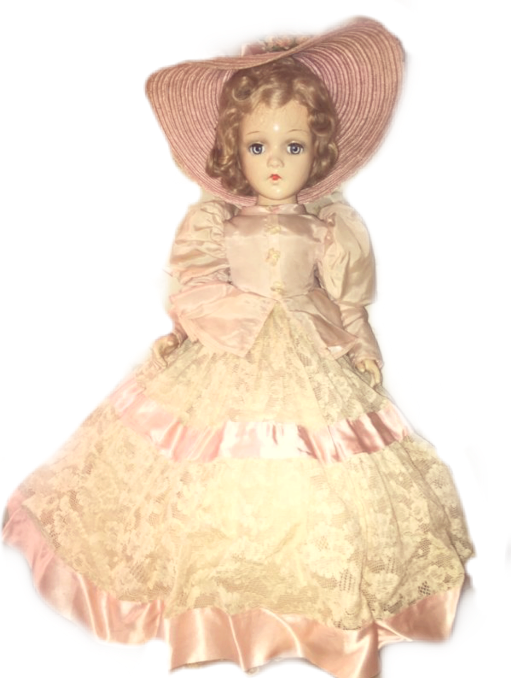 Vintage Porcelain Dollin Pink Dress PNG Image