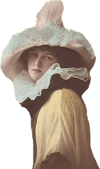 Vintage Portrait Woman Feathered Hat PNG Image