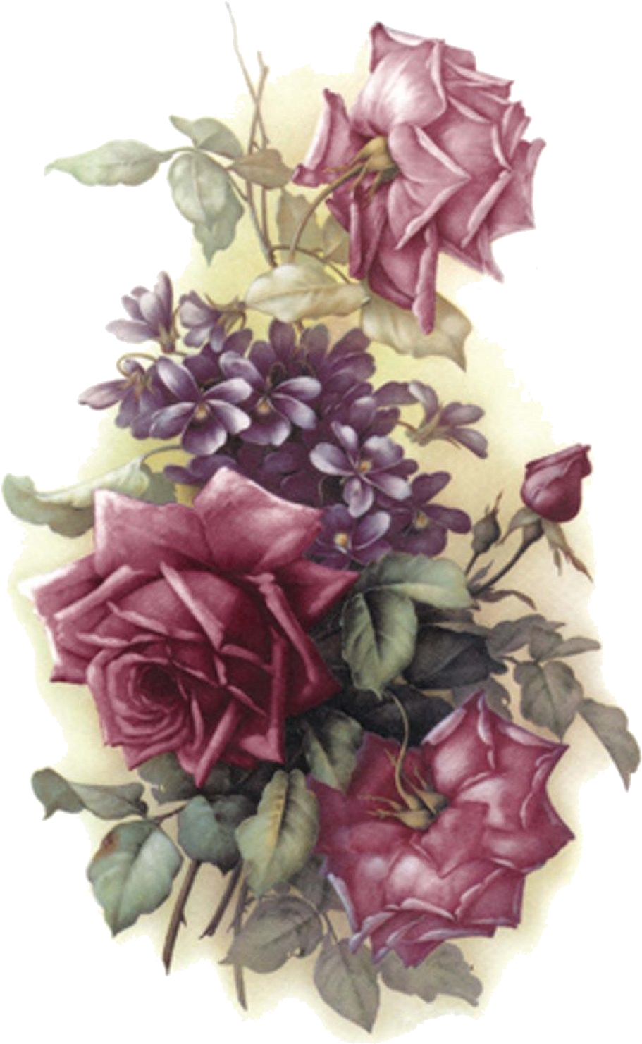 Vintage Purple Flowers Illustration PNG Image