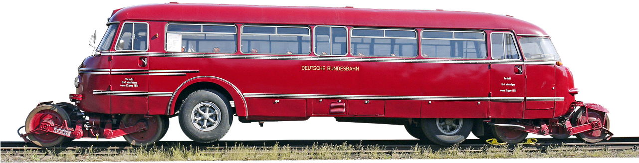 Vintage Rail Bus Red Transportation PNG Image