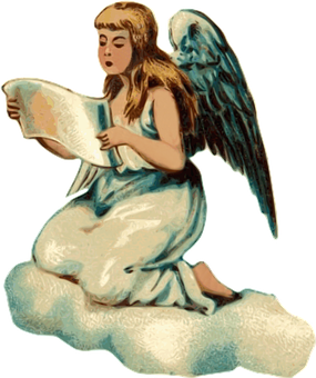 Vintage Reading Angelon Cloud PNG Image