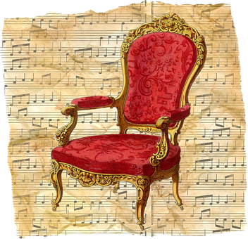 Vintage Red Velvet Chair Musical Background PNG Image