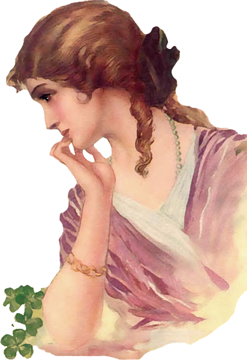 Vintage Redhead Woman Thinking PNG Image