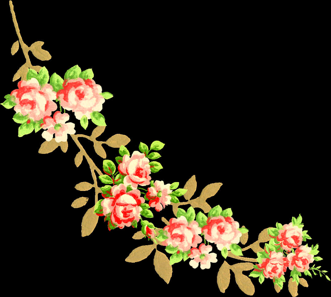 Vintage Rose Corner Design PNG Image