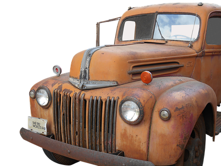 Vintage Rusty Truck Front View PNG Image