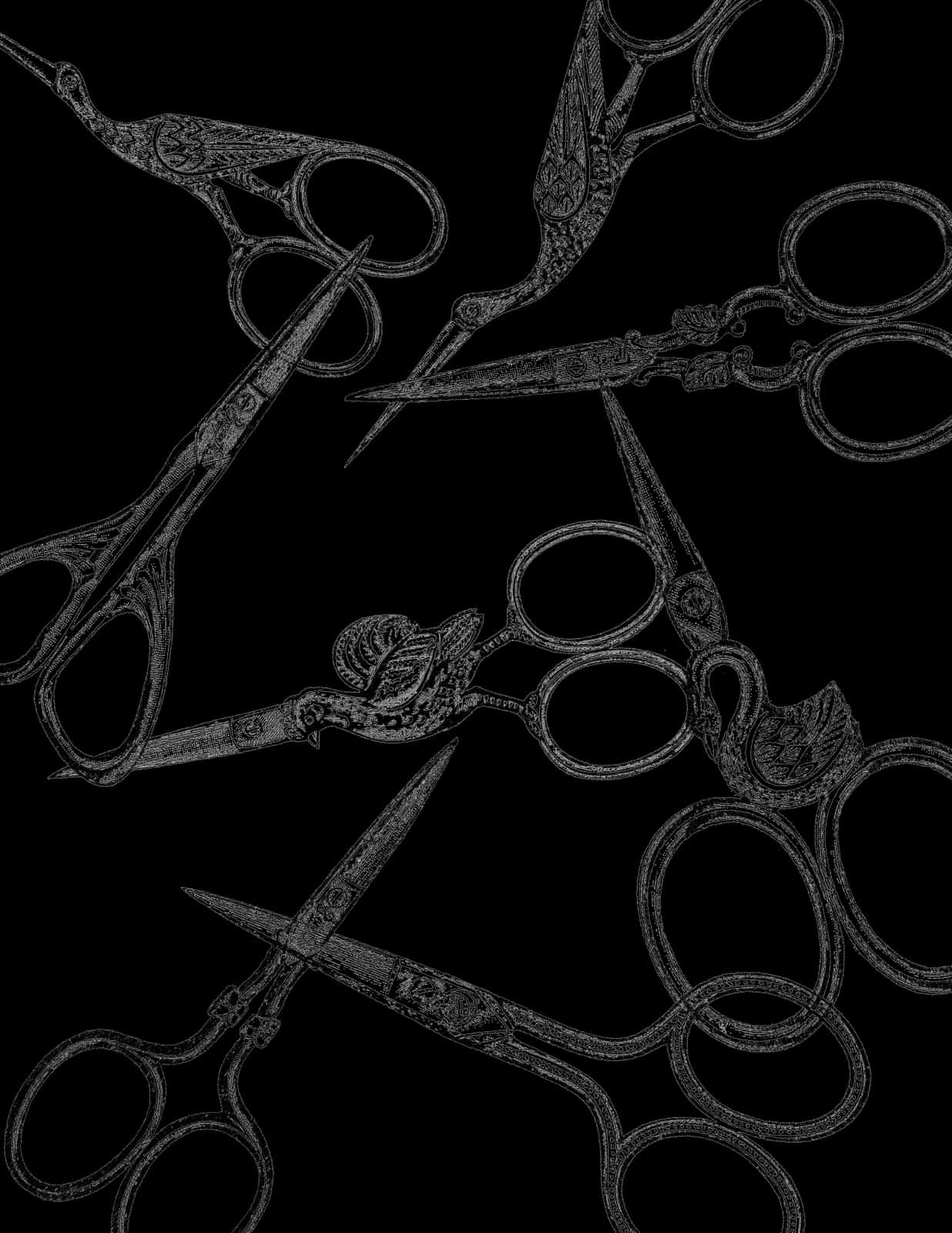 Vintage Scissors Collection Dark Background PNG Image