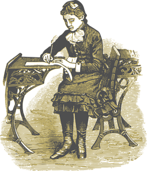 Vintage Sewing Girl Silhouette PNG Image